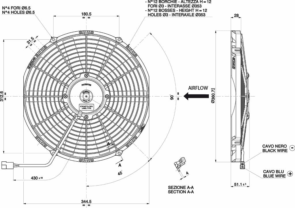 SPAL Lüfter 330 mm — drückend (Pusher)